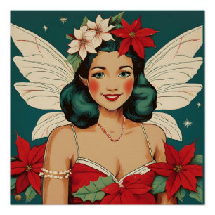 Retro 50er Jahre Tropisches Weihnachten Pin-Up Sta Poster
