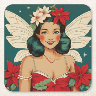 Retro 50er Jahre Tropisches Weihnachten Pin-Up Sta Rechteckiger Pappuntersetzer