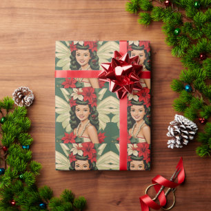 Retro 50er Jahre Tropisches Weihnachten Prinzessin Geschenkpapier