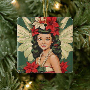 Retro 50er Jahre Tropisches Weihnachten Prinzessin Keramikornament