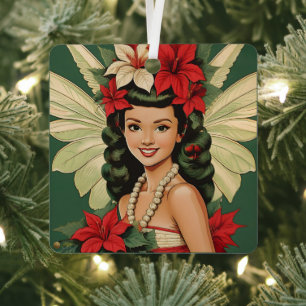 Retro 50er Jahre Tropisches Weihnachten Prinzessin Ornament Aus Metall