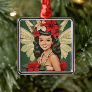 Retro 50er Jahre Tropisches Weihnachten Prinzessin Ornament Aus Metall