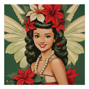 Retro 50er Jahre Tropisches Weihnachten Prinzessin Poster