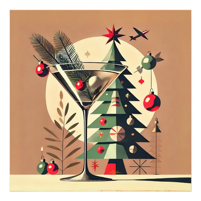 Retro 50er Jet Set Weihnachtsbaum Martini Fotodruck (Vorne)