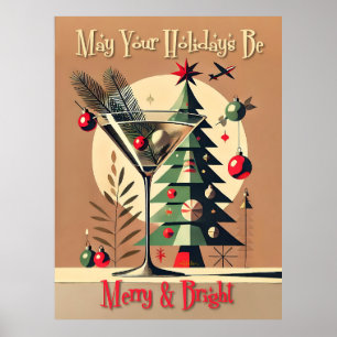 Retro 50er Jet Set Weihnachtsbaum Martini Poster