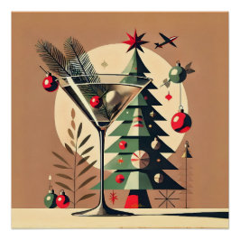 Retro 50er Jet Set Weihnachtsbaum Martini Poster