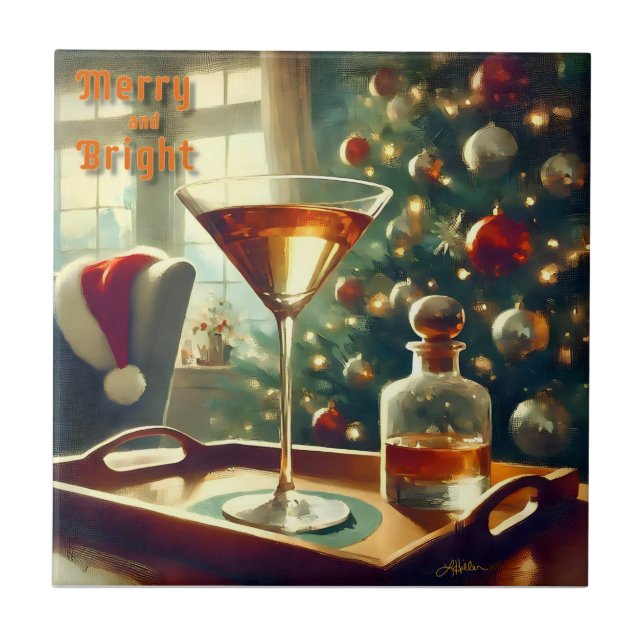 Retro 50er Manhattan Martini für Santa Fliese (Vorderseite)