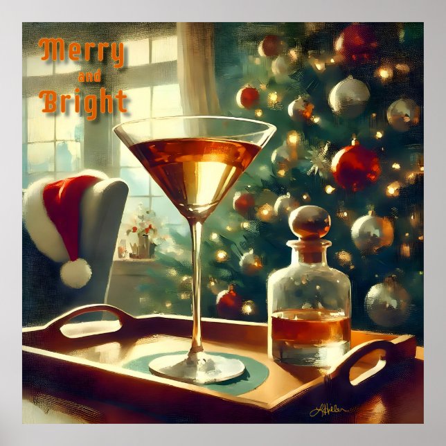 Retro 50er Manhattan Martini für Santa Poster (Vorne)