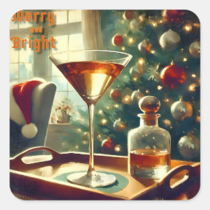 Retro 50er Manhattan Martini für Santa Quadratischer Aufkleber