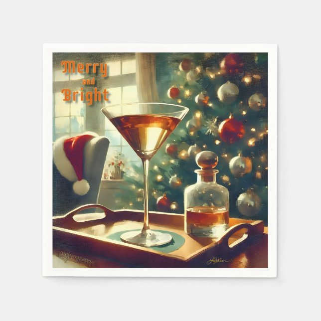 Retro 50er Manhattan Martini für Santa Serviette (Vorderseite)