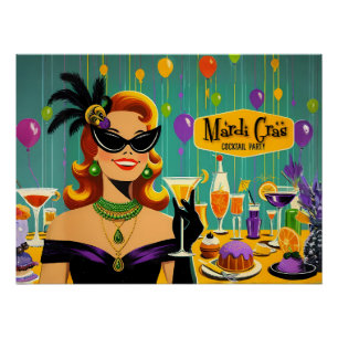 Retro 50er Mardi Gras Martini Cocktailparty Poster