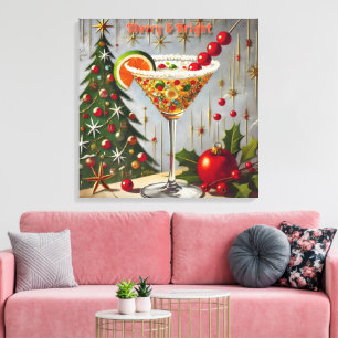 Retro 50er Merry Bright Christmas Candy Cocktail Leinwanddruck