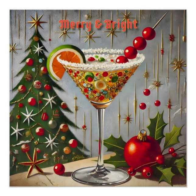 Retro 50er Merry Bright Christmas Candy Cocktail Poster (Vorderseite)