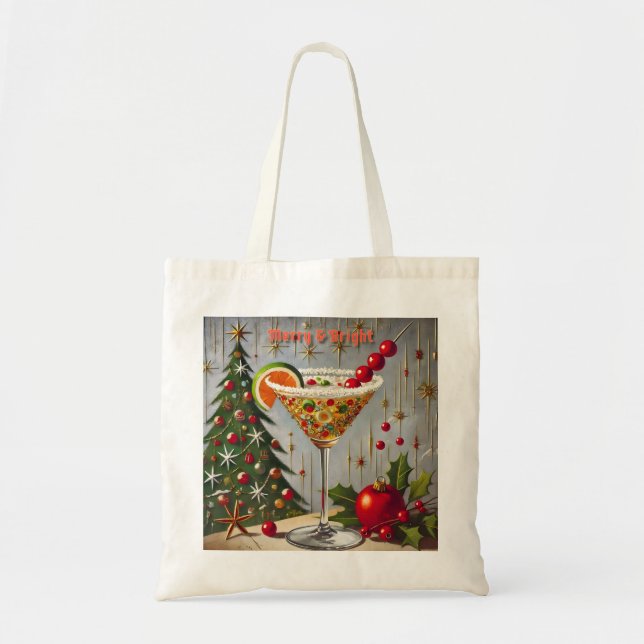 Retro 50er Merry Bright Christmas Candy Cocktail Tragetasche (Vorne)