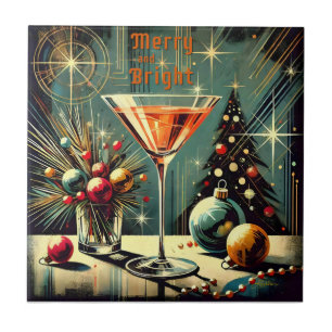 Retro 50er Merry & Bright Christmas Martini Fliese