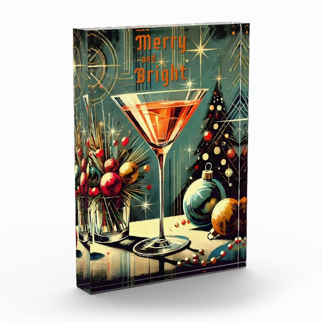Retro 50er Merry & Bright Christmas Martini Fotoblock (Links)
