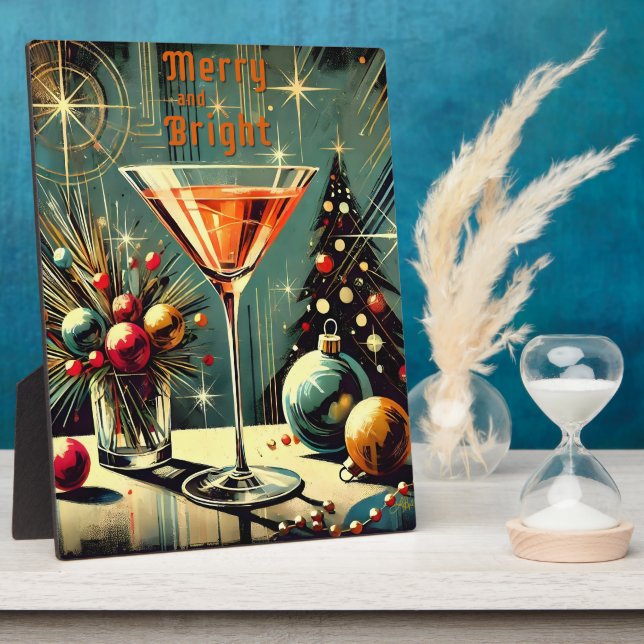 Retro 50er Merry & Bright Christmas Martini Fotoplatte (Seite)