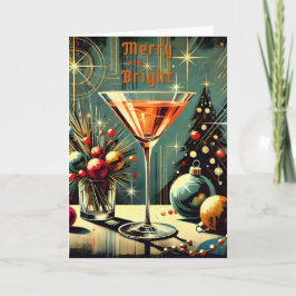 Retro 50er Merry & Bright Christmas Martini Karte
