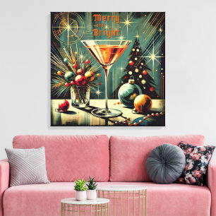 Retro 50er Merry & Bright Christmas Martini Leinwanddruck