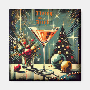 Retro 50er Merry & Bright Christmas Martini Magnet