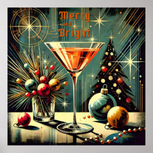 Retro 50er Merry & Bright Christmas Martini Poster