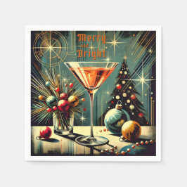 Retro 50er Merry & Bright Christmas Martini Serviette