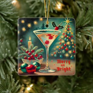 Retro 50er Merry Bright Weihnachts Cocktail Martin Keramikornament