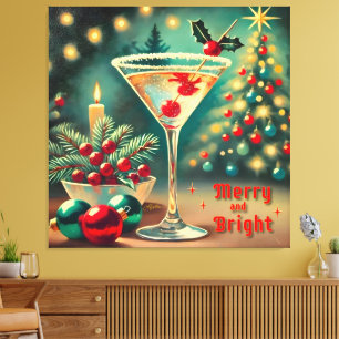 Retro 50er Merry Bright Weihnachts Cocktail Martin Leinwanddruck