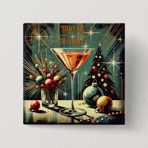 Retro 50er Merry & Bright Weihnachts-Martini Button