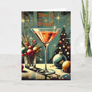 Retro 50er Merry & Bright Weihnachts-Martini Karte