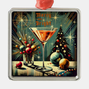 Retro 50er Merry & Bright Weihnachts-Martini Ornament Aus Metall