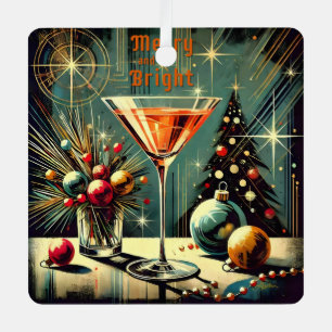 Retro 50er Merry & Bright Weihnachts-Martini Ornament Aus Metall