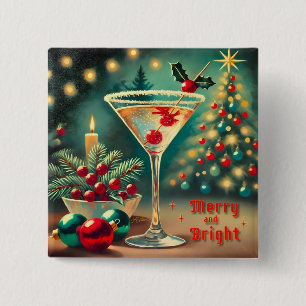 Retro 50er Merry Bright Weihnachtscocktail Martini Button