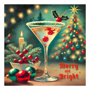 Retro 50er Merry Bright Weihnachtscocktail Martini Fotodruck