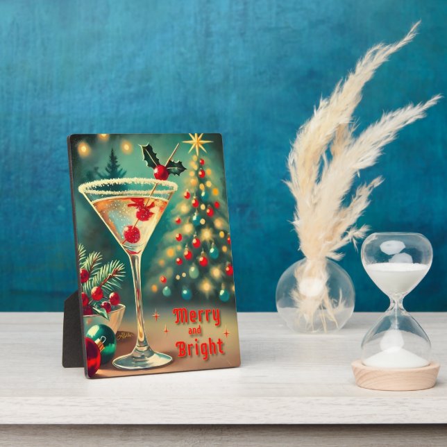 Retro 50er Merry Bright Weihnachtscocktail Martini Fotoplatte (Seite)