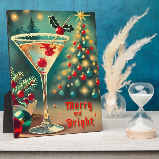 Retro 50er Merry Bright Weihnachtscocktail Martini Fotoplatte (Seite)