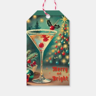 Retro 50er Merry Bright Weihnachtscocktail Martini Geschenkanhänger