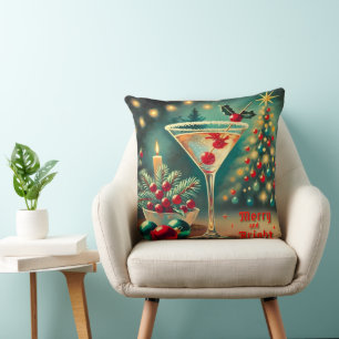 Retro 50er Merry Bright Weihnachtscocktail Martini Kissen