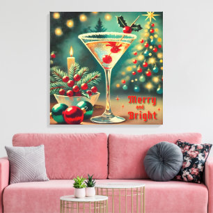 Retro 50er Merry Bright Weihnachtscocktail Martini Leinwanddruck