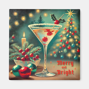 Retro 50er Merry Bright Weihnachtscocktail Martini Magnet