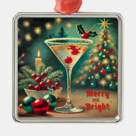 Retro 50er Merry Bright Weihnachtscocktail Martini Ornament Aus Metall