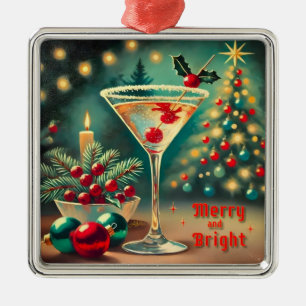 Retro 50er Merry Bright Weihnachtscocktail Martini Ornament Aus Metall