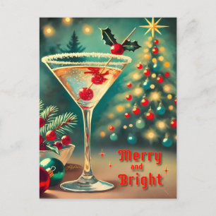 Retro 50er Merry Bright Weihnachtscocktail Martini Postkarte
