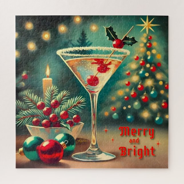 Retro 50er Merry Bright Weihnachtscocktail Martini Puzzle (Vertikal)