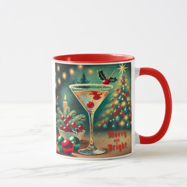Retro 50er Merry Bright Weihnachtscocktail Martini Tasse (Rechts)