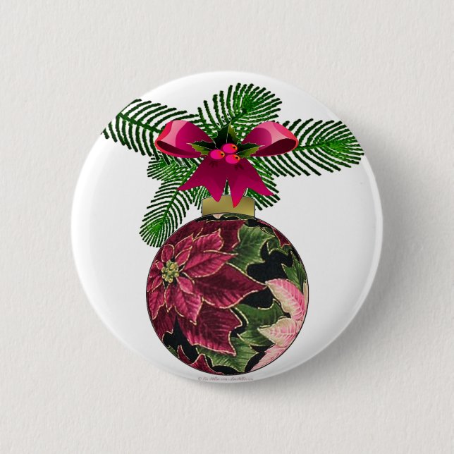 Retro 50er Poinsettia Burgund Ornament Button (Vorderseite)