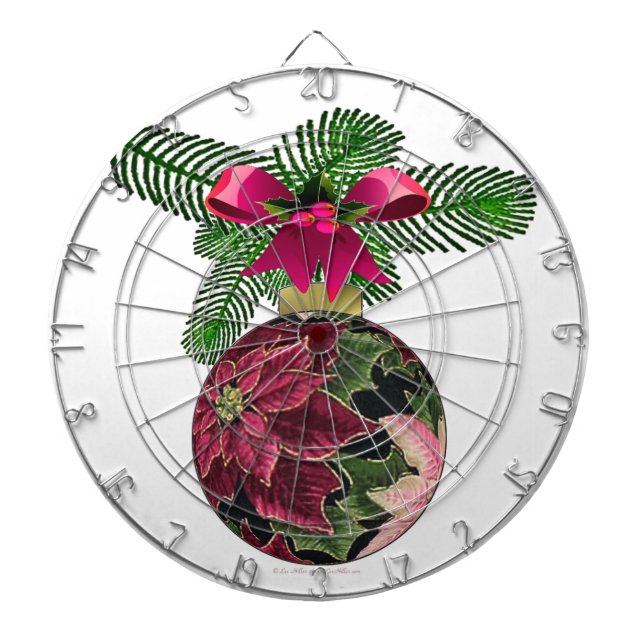 Retro 50er Poinsettia Burgund Ornament Dartscheibe (vorne)