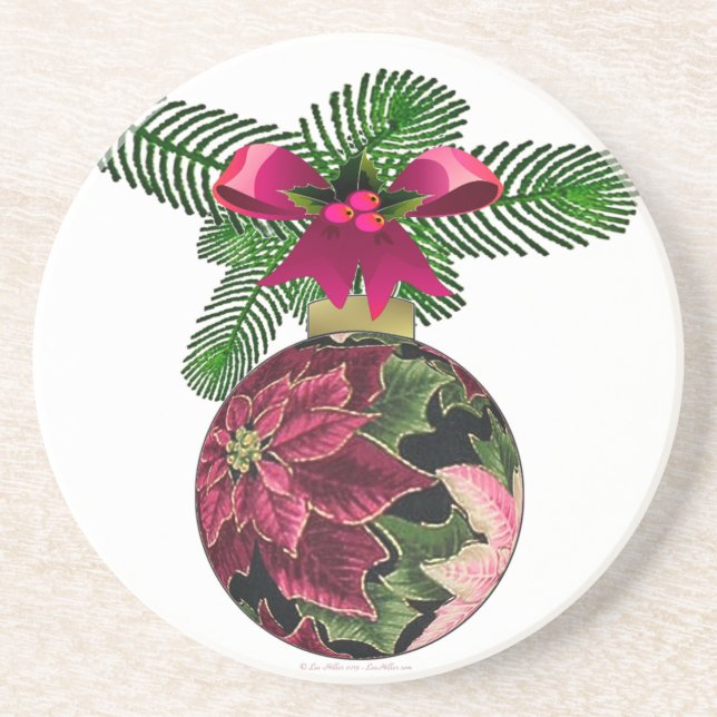 Retro 50er Poinsettia Burgund Ornament Getränkeuntersetzer (Vorne)
