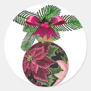 Retro 50er Poinsettia Burgund Ornament Runder Aufkleber