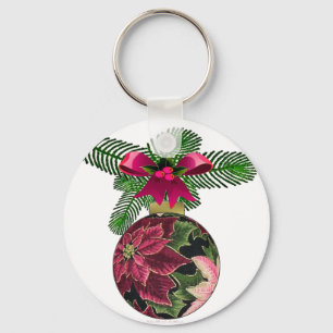 Retro 50er Poinsettia Burgund Ornament Schlüsselanhänger